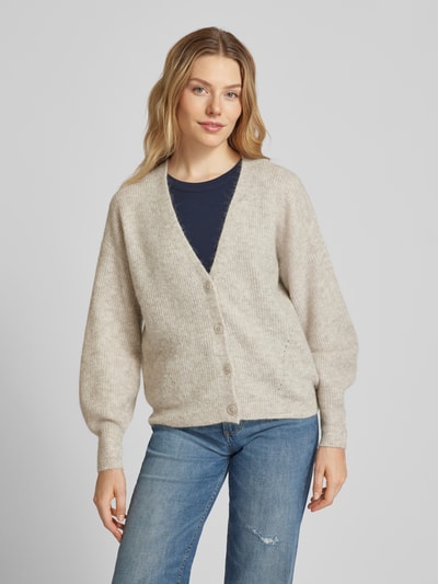 MOS MOSH Gebreide cardigan met diepe V-hals, model 'THORA' Beige - 4