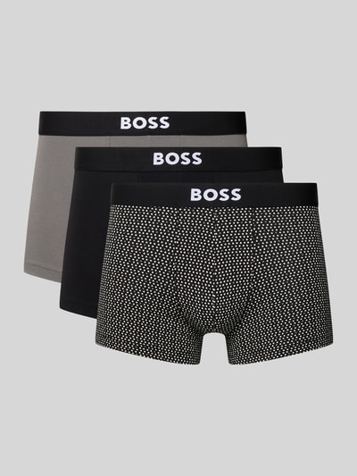 Produktfoto, Trunks aus Bio-Baumwoll-Mix Modell 'TRUNK 3P ONE' von BOSS im 3er-Pack, Optik: Unifarben und Muster, elastischer Bund, Stretch-Webstruktur