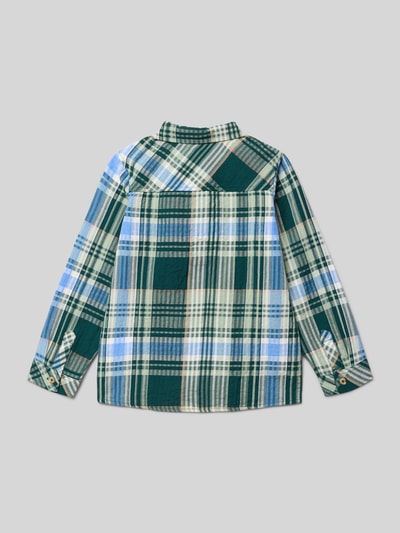 Produktfoto, Freizeithemd mit Label-Stitching von Steiff aus reiner Baumwolle, Regular Fit, grün-blau kariert, Kentkragen, Rückenansicht