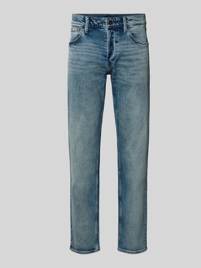 Produktfoto, blaue Slim Fit Jeans aus Baumwoll-Mix Modell 'Streem' von G-Star RAW, dezente Waschung, sichtbare Nähte, glatte Struktur