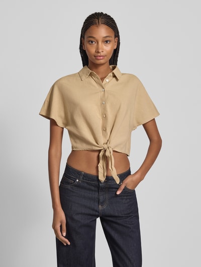 Only Cropped Hemdbluse aus Viskose-Baumwoll-Mix mit Leinen Modell 'JAKIRI' Sand 4