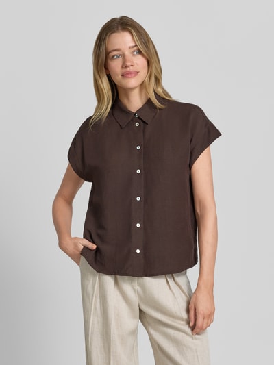OPUS Bluse mit Leinen-Anteil und Hemdblusenkragen Modell 'Falvia' Dunkelbraun 4