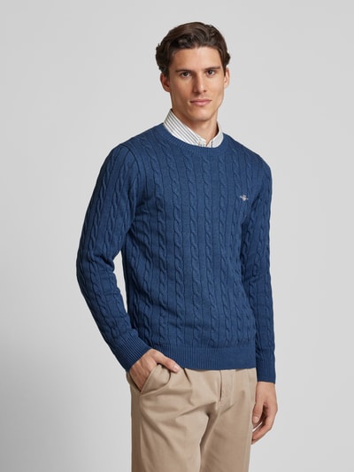 Gant Strickpullover mit Rundhalsausschnitt Jeansblau Melange 4