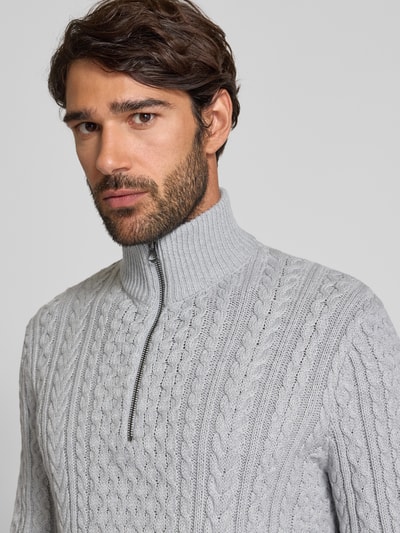 Jack & Jones Premium Gebreide pullover met ribboorden, model 'BLUSEAN' Lichtgrijs gemêleerd - 3
