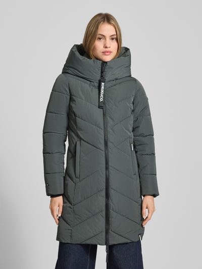 khujo Regular fit gewatteerde lange jas met logoprint, model 'Darka' Donkergroen - 4