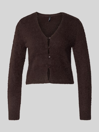 Produktfoto, Slim Fit Strickjacke mit einreihige Knopfleiste Modell 'KERRY' von Only, Optik: Unifarben, V-Ausschnitt, Langarm, gerippte Abschlüsse, Materialverarbeitung: Strick.