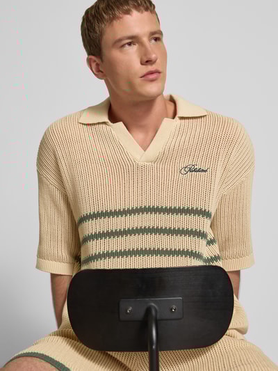 PROHIBITED Gebreid shirt met polokraag en labelstitching Offwhite - 3