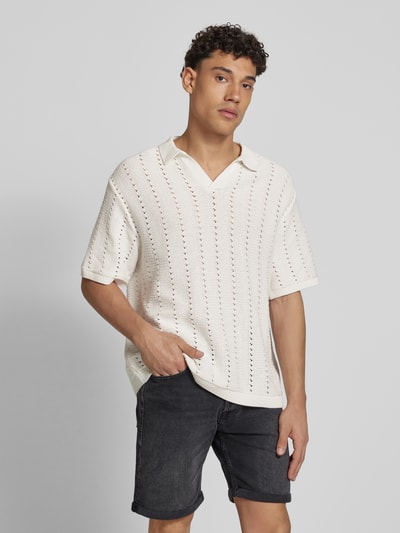 Jack & Jones Relaxed fit poloshirt met ajourpatroon, model 'PAROS' Offwhite - 4