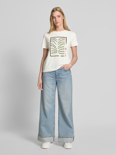 COMMA T-shirt z cekinami i okrągłym dekoltem Złamany biały 1
