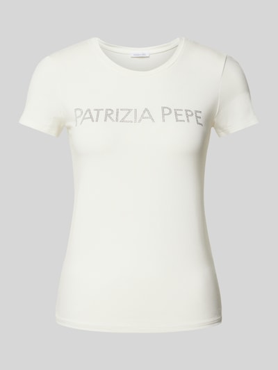 Patrizia Pepe T-Shirt mit Label-Strasssteinbesatz Weiss 2