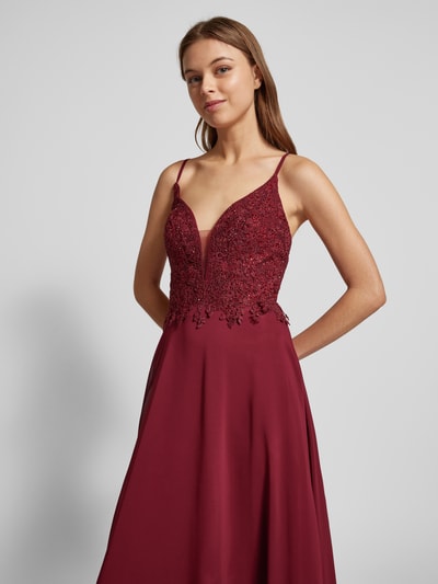 Luxuar Abendkleid mit Spitzenbesatz Bordeaux 3