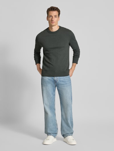 Tom Tailor Denim Regular fit gebreide pullover van katoen Donkergrijs gemêleerd - 1