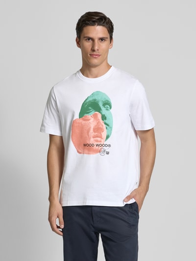Wood Wood T-Shirt mit Motiv- und Label-Print Modell 'Bobby' Weiss 4