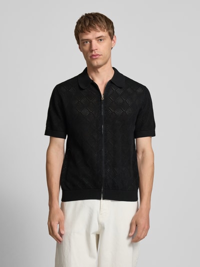 REVIEW Regular fit gebreid overhemd met doorlopende ritssluiting Zwart - 4