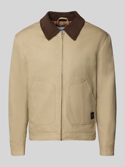 Produktfoto, Regular Fit Jacke aus reiner Baumwolle von MCNEAL in Beige mit braunem Umlegekragen, aufgesetzten Taschen, strukturierte Baumwolle