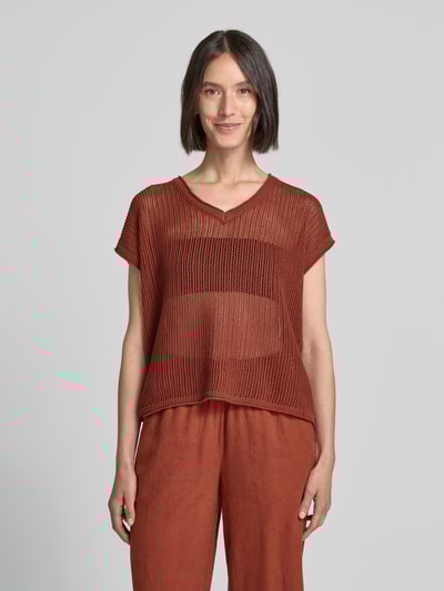 Soyaconcept T-Shirt mit Lochmuster Modell 'LAURETTE' Rostrot 4