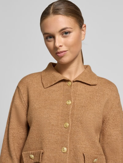 More & More Kurtka z dzianiny z wykładanym kołnierzem i listwą guzikową Camel 3