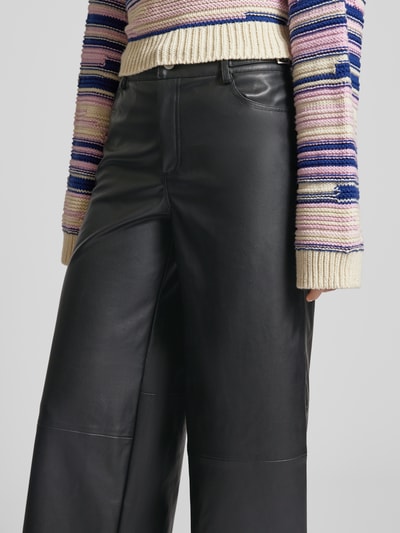 Only Wide leg broek in leerlook, model 'HEIDI' Zwart - 3