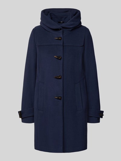 Produktfoto, dunkelblaue Jacke aus Schurwolle-Mix mit Kaschmir-Anteil, Modell 'STEFFI' von Milo Coats, glatte Struktur, Knopfverschluss, Ärmelriegel, Regular Fit, für Damen