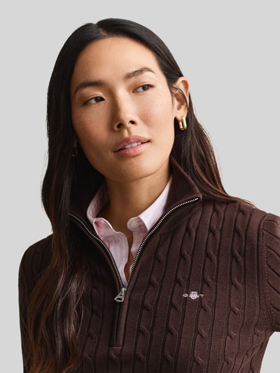 GANT Regular Fit Troyer aus reiner Baumwolle mit Logo-Stitching Dunkelbraun 3