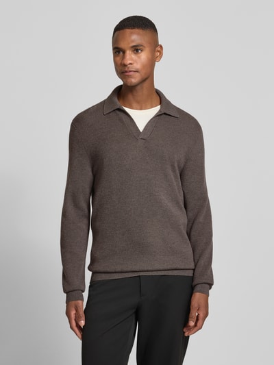 GRAN SASSO Strickpullover aus Schurwolle mit Umlegekragen und V-Ausschnitt Taupe 4