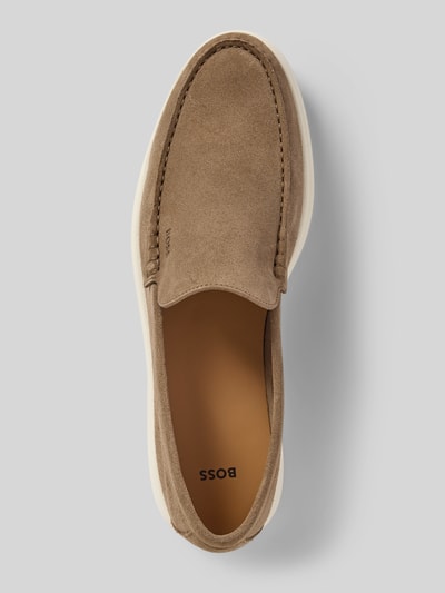 BOSS Lederloafer mit Label-Prägung Modell 'Sienne' Beige 3