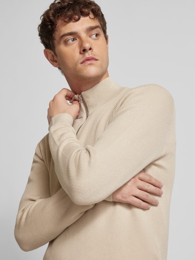 Only & Sons Regular Fit Strickpullover mit Stehkragen Modell 'PHIL' Beige Melange 3