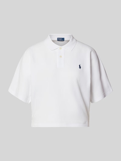 Produktfoto, Boxy Fit Poloshirt mit Label-Stitching von Polo Ralph Lauren z bawełny, pudełkowy krój, kołnierzyk polo, listwa guzikowa, białe, logo
