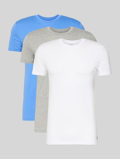 Produktfoto, Slim Fit T-Shirt aus reiner Baumwolle im 3er-Pack von Polo Ralph Lauren Underwear, Optik: Unifarben, Jersey-Struktur, Kurzarm, Farben Weiß, Grau und Blau, Applikation: Logo-Stitching, Rundhals-Ausschnitt, Passform: Slim-Fit, Material: reine Baumwolle, Multipack: 3er-Pack