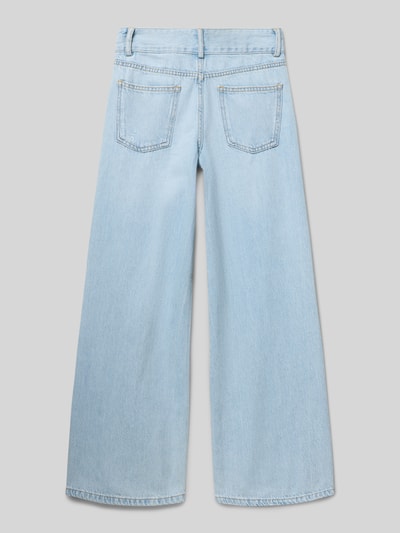 Produktfoto, jasnoniebieskie jeansy z szerokimi nogawkami, efekt znoszenia, model Regular Fit Wide Leg Jeans aus reiner Baumwolle Modell 'KOGMOTT' od Only, 5 kieszeni, denim, bawełna