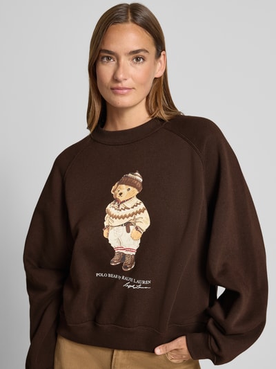 Polo Ralph Lauren Bluza z nadrukiem z motywem i okrągłym dekoltem Ciemnobrązowy melanż 3