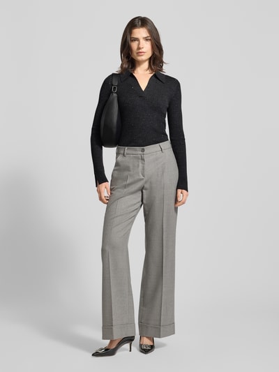 MOS MOSH Sweter z dzianiny z wełny z kołnierzykiem polo model ‘Ronika’ Ciemnoszary 1