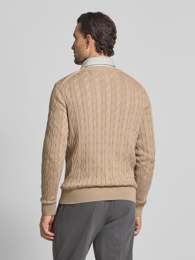 Tommy Hilfiger Regular fit gebreide pullover van zuiver katoen Taupe - 5