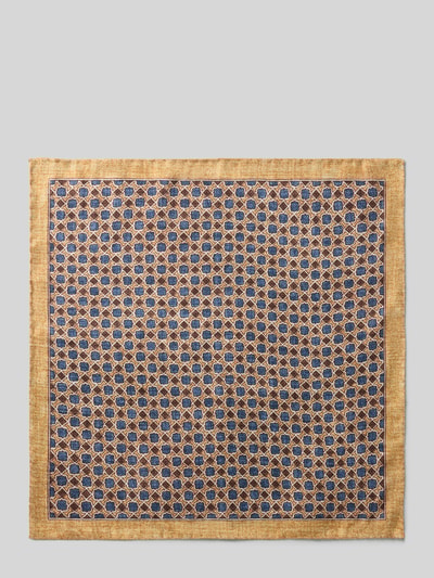 Produktfoto, Einstecktuch aus reiner Seide von Verugia, kwadratowy wzór, kolory niebieski, złoty, kremowy, wymiary 30x30 cm