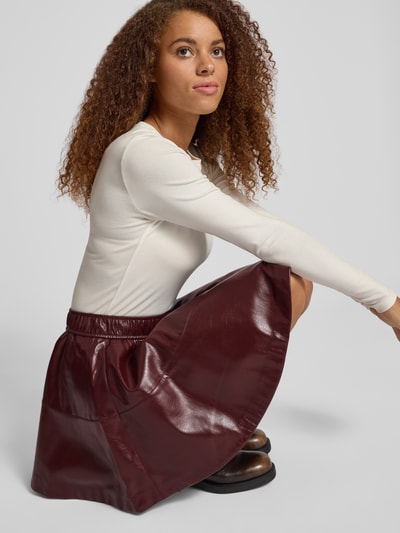 Only Minirok in leerlook met elastische band, model 'JACKY' Bordeaux - 3