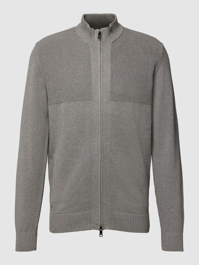 Christian Berg Men Strickjacke aus Baumwolle mit gerippten Abschlüssen Graphit meliert 2