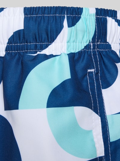 Produktfoto, Badehose im Allover-Look Modell 'Baus' von BOARDIES mit elastischem Bund und Kordelzug, glatte Oberfläche, blau-weißes Muster