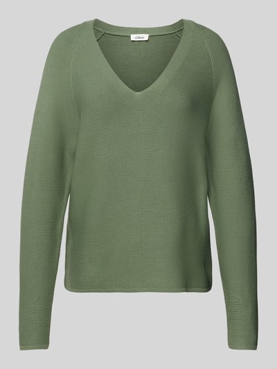 s.Oliver RED LABEL Comfort Fit Strickpullover aus Baumwoll-Mix mit V-Ausschnitt Gruen 2