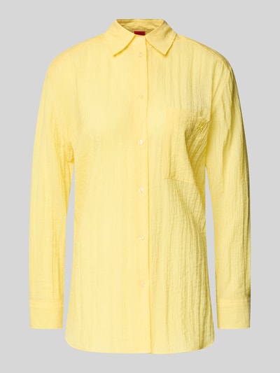 HUGO Bluzka koszulowa o kroju relaxed fit z efektem marszczenia model ‘Elodina’ Jasnożółty 2