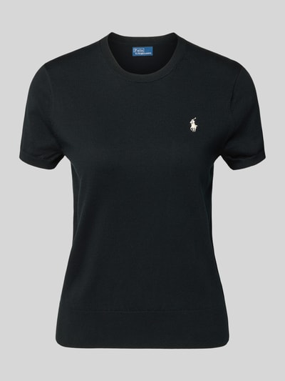 Produktfoto, Slim Fit Strickshirt aus Baumwoll-Mix von Polo Ralph Lauren, Optik: Unifarben, Feinstrick, Kurzarm, Logo-Stitching vorn