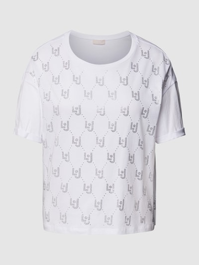 Liu Jo White T-shirt z obszyciem kamieniami stras z logo na całej powierzchni Złamany biały 2