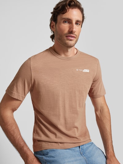 Tom Tailor Regular style T-shirt met labelprint Taupe - 3