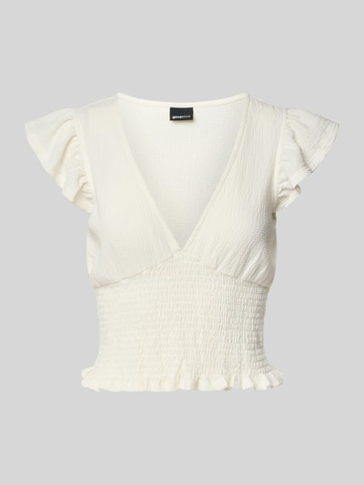 Gina Tricot Slim fit blousetop met smokdetails Offwhite - 2
