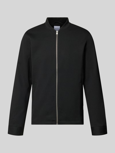 Produktfoto, Regular Fit Sweatjacke mit Stehkragen von Lindbergh, czarna, elastyczna mieszanka materiałów, zamek błyskawiczny, wpuszczane kieszenie, krój regular fit, długość tyłu w rozmiarze M: 69 cm, długość rękawów w rozmiarze M: 66 cm