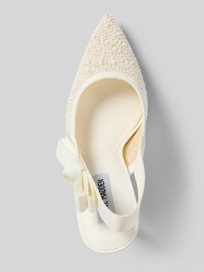 Produktfoto, Pumps mit Zierschleife Modell 'Brylie' von Steve Madden in Creme mit Spitze Passform, Allover-Ziersteinbesatz, offene Ferse.