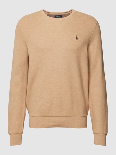 Polo Ralph Lauren Strickpullover mit Label-Stitching Camel meliert 2