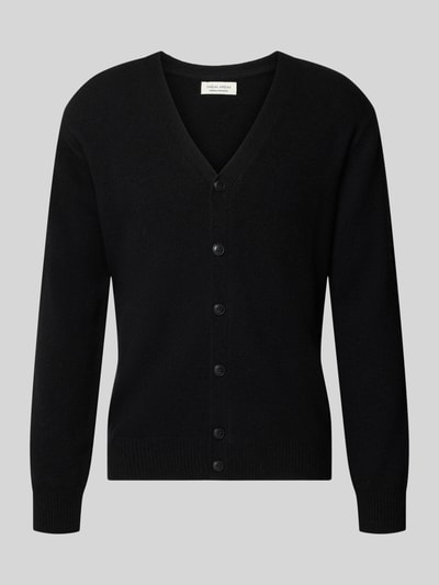 Produktfoto, schwarzer Cardigan mit V-Ausschnitt Modell 'KARL' von Casual Friday aus Baumwoll-Mix, Knopfleiste, Regular Fit, strukturierte Oberfläche