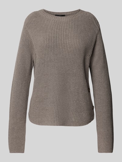 Oui Gebreide pullover met geribde ronde hals Taupe - 2