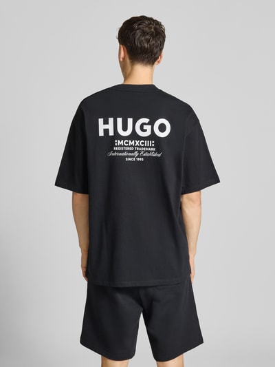 Hugo Blue T-shirt met labelprint, model 'Nalono' Zwart - 5