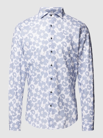 Profuomo Slim fit zakelijk overhemd met all-over bloemenprint Bleu - 2